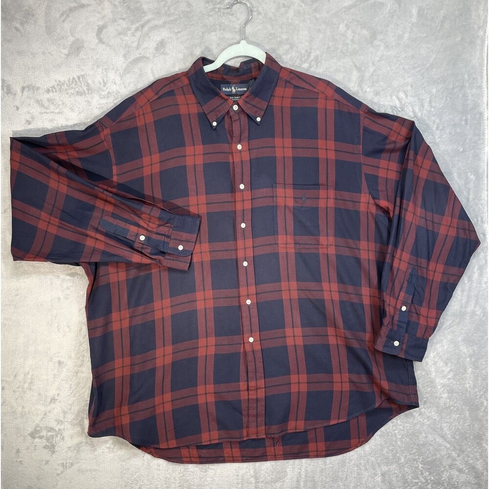 Ralph Lauren Big Shirt Mens XXL Yellow Blue Plaid Button Down 100% Cotton